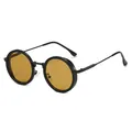 Retro ronde zonnebril met zwart montuur en geel getinte glazen voor een vintage look - Zwart Frame Bruine Lenzen