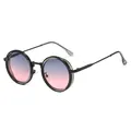Trendy retro ronde zonnebril met stijlvolle blauwe en roze gradiënt glazen voor dames en heren - Grijs Frame Grijs Roze Gradiënt Lenzen