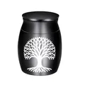 Detail of a small black memorial urn featuring a white Tree of Life engraving - Tree of Life Pattern (21562) / 30x40mm / Black