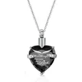 Black heart-shaped cremation urn necklace for human or pet ashes with wings engraving - Heart Stone Pendant (46620) / Black