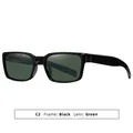 Klassische rechteckige polarisierte Herren-Sonnenbrille mit schwarzem Rahmen und Gläsern - Glänzender schwarzer Rahmen, dunkelgrüne Gläser