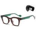 Retro square sunglasses with brown frame, green translucent temples and hinge detail - Tea Frame Anti-blue Light