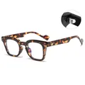 Vintage square tortoiseshell glasses featuring a reinforced metal hinge detail design - White Leopard Frame Blue Light Blocking