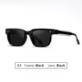 Elegantes gafas de sol cuadradas negras con remaches plateados, montura C1 negra - Gafas de Sol Cuadradas (C1) / Montura Negro Brillante Lente Gris