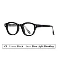 Klassiek retro zwart brilmontuur met blauw licht blokkerende glazen in vierkant-ronde vorm - C6 Glossy Black Frame Blue Light Blocking