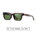 Gafas de sol cuadradas de carey con lentes G15 verdes y detalles de remaches - Gafas de Sol Cuadradas (C2) / Montura Carey Lentes Verdes G15