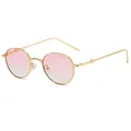 Gafas de sol redondas retro con una montura dorada y lentes rosas degradadas. - Montura Dorada Degradado Rosa