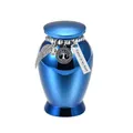 Small blue metallic pet cremation urn with 'Forever in my heart' tag and wing charms - 70x45mm / Blue