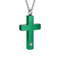 Detailansicht grüner Kreuz-Urnenanhänger mit Kristall an silberner Kette - Forever with me / Grün