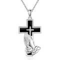 Silver stainless steel cross cremation pendant with praying hands memorial jewelry - Silver Cross