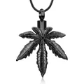 Elegant black leaf cremation pendant necklace for pet or human ashes memorial jewelry gift - Black