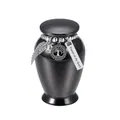 Small black memorial funeral urn with tree of life and wing charms, 70x45mm size - 70x45mm / Black