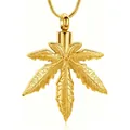 Elegant gold maple leaf cremation urn necklace pendant for human or pet ashes memory - Gold