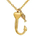 Goldener Angelhaken Urne Halskette aus Edelstahl mit Fisch-Anhänger - Herz Angelhaken Stil / Gold