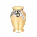 Golden metal pet cremation urn decorated with silver tree of life charm bracelet - 70x45mm / Gold