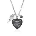 Black heart cremation urn necklace with angel wing charm and engraved memorial quote - Black Heart Pendant / Black
