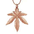 Rose gold maple leaf cremation urn necklace for pet or human ashes keepsake gift. - Rose Gold