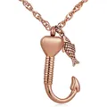 Eleganter roségoldener Angelhaken-Urnenanhänger aus Edelstahl für Asche von Haustieren - Herz Angelhaken Stil / Roségold