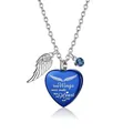 Blue memorial heart cremation urn necklace with Your Wings were ready engraving - Black Heart Pendant / Blue