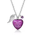 Purple heart cremation urn necklace for ashes with angel wing charm and gem. - Black Heart Pendant / Purple