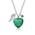Green heart cremation pendant necklace with engraved "Your Wings were ready" quote. - Black Heart Pendant / Green