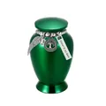 Green metallic 70x45mm memorial urn for pet ashes with decorative heart charms - 70x45mm / Green