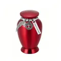 Elegant red mini pet cremation urn 70x45mm with 'Forever in my heart' memorial tag - 70x45mm / Red