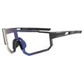 Professional cycling sunglasses featuring a black frame and blue iridescent sports lenses - C1 Shiny Black Frame Photochromic Grey