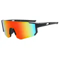 Colorful iridescent cycling sunglasses with black frame for outdoor sports and UV protection. - C10 Matte Black Frame Red Mirror
