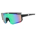 Sporty professional cycling sunglasses with black frame and iridescent green gradient lenses - C11 Matte Black Frame Green Mirror