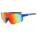 Blue frame sports cycling sunglasses with orange mirrored lenses and UV protection - C15 Blue Frame Red Mirror