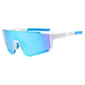 White frame cycling sports sunglasses with blue mirrored polarized lenses for outdoors - C16 White Frame Blue Mirror
