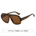 Gafas de sol de carey de gran tamaño con lentes marrones y montura cuadrada de tendencia - C2 Montura Carey Lente Marrón (BJ4003)