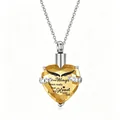 Elegant yellow heart cremation urn necklace with Your Wings memorial engraving for ashes - Heart Stone Pendant (46620) / Gold
