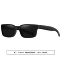 Klassische rechteckige Sonnenbrille für Herren mit sandwarzem Rahmen und schwarzen Gläsern - Matt Schwarz Rahmen Schwarz Graue Gläser