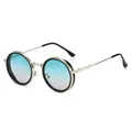 Vintage oversized ronde zonnebril met zilveren montuur en blauwe gradiënt glazen - Zwart Frame Groen Roze Glazen