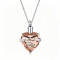 Heart shaped peach stone cremation urn necklace with angel wings and memorial engraving - Heart Stone Pendant (46620) / Rose Gold