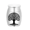 Sleek silver aluminum small pet memorial urn featuring a black Tree of Life pattern design - Tree of Life Pattern (21562) / 30x40mm / Silver