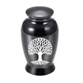 Kleine Tierurne aus Aluminium mit weißem Lebensbaum-Design, poliertes schwarzes Finish - 70x45mm / Schwarz