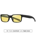 Herren Rechteck Sonnenbrille mit sandfarbenem schwarzem Rahmen und gelben Nachtsichtgläsern - Mattschwarzer Rahmen Nachtsicht Gelbe Gläser