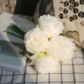 Handcrafted white five-head artificial peony bouquet for elegant home floral decor - White
