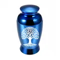 Blaue Gedenkurne aus Aluminiumlegierung für Haustiere mit weißem Lebensbaummuster - 70x45mm / Blau