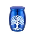 Small blue aluminum alloy pet memorial cremation urn with Tree of Life engraving - Tree of Life Pattern (21562) / 30x40mm / Blue