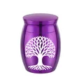 Purple aluminum alloy small pet cremation urn with white Tree of Life engraving motif - Tree of Life Pattern (21562) / 30x40mm / Purple