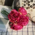 Elegant 5-head artificial peony bouquet in deep pink for cozy home interior decoration - Rose Red