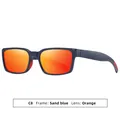 Modische Herren-Rechteck-Sonnenbrille mit sandblauem Rahmen und orangefarbenen Gläsern - Mattes Blauer Rahmen mit Roter Verspiegelung