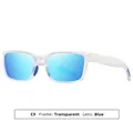Vintage-Retro-Sonnenbrille mit transparentem Rahmen und blauen verspiegelten Gläsern. - Mattes Transparenter Rahmen mit Eisblauen Gläsern