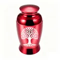 Eleganter roter Aluminium-Tierurnenbehälter mit weißem Lebensbaum-Design für Haustiere - 70x45mm / Rot