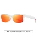 Modische Retro-Rechteck-Sonnenbrille mit transparentem Rahmen und orangefarbenen Gläsern. - Mattes Transparenter Rahmen mit Roter Verspiegelung