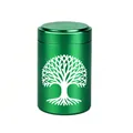 Green aluminum mini keepsake urn for ashes with white Tree of Life pattern detail - 70x45mm / Green